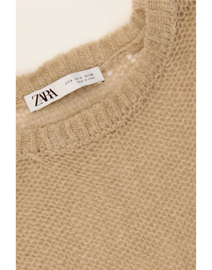 Zara Top feminino transparente manga comprida Reino Unido 10 pequeno bege