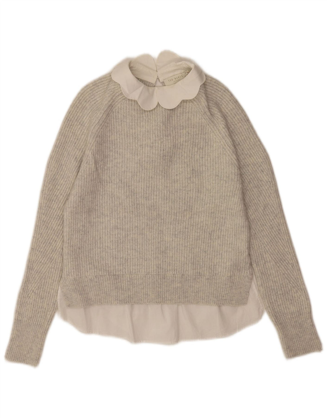 Suéter feminino Ted Baker com gola redonda grande EUA 0 2XS lã cinza