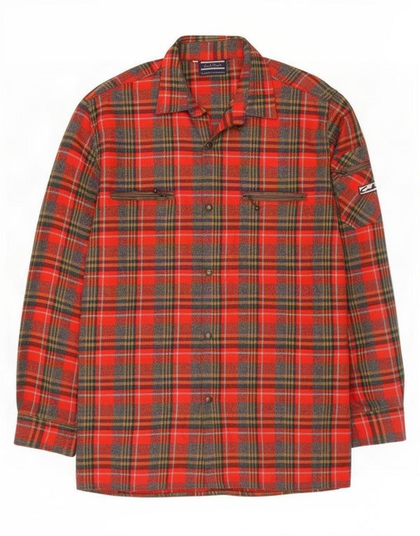 Camisa masculina vintage de flanela tamanho 42 grande lã xadrez vermelha