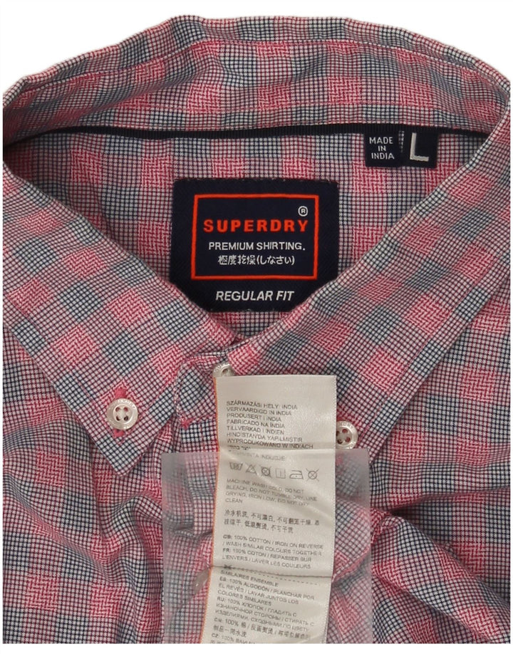 Camisa masculina Superdry manga curta regular fit grande algodão xadrez rosa