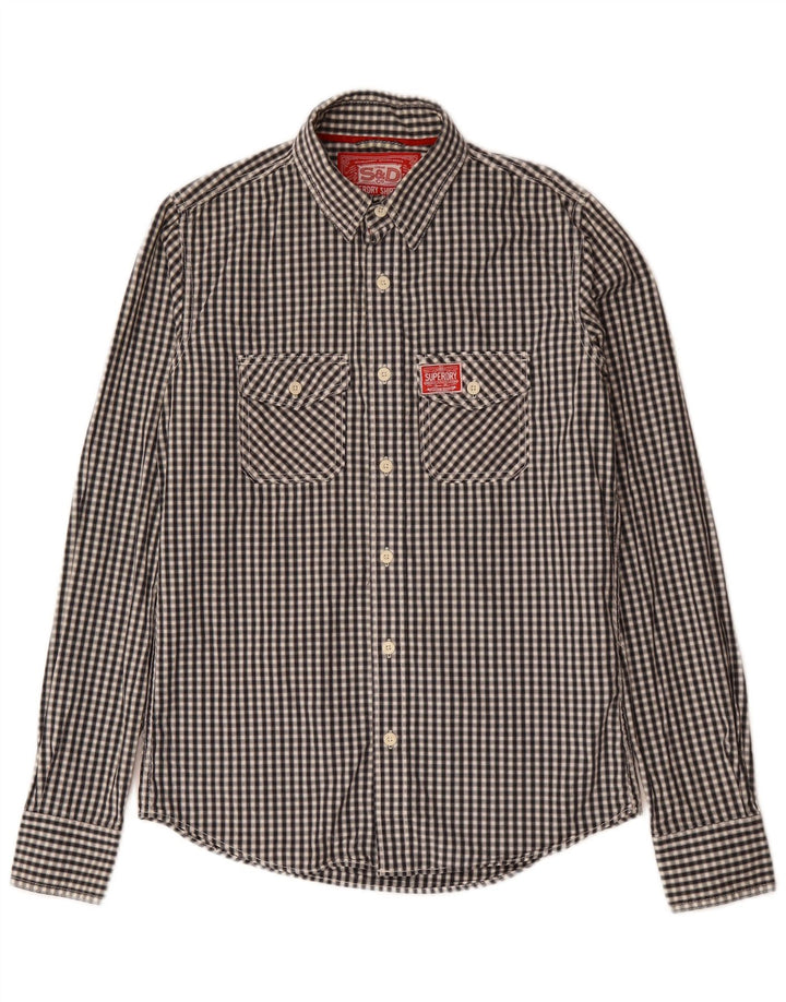Camisa masculina Superdry média preta algodão guingão