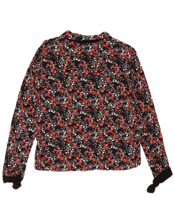 Blusa feminina de manga comprida Zara UK 14 viscose floral preta média