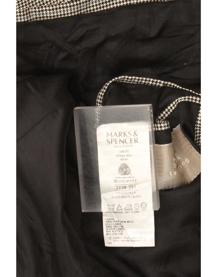 Jaqueta blazer masculina de 2 botões Marks & Spencer Reino Unido 42 grande preto Houndstooth