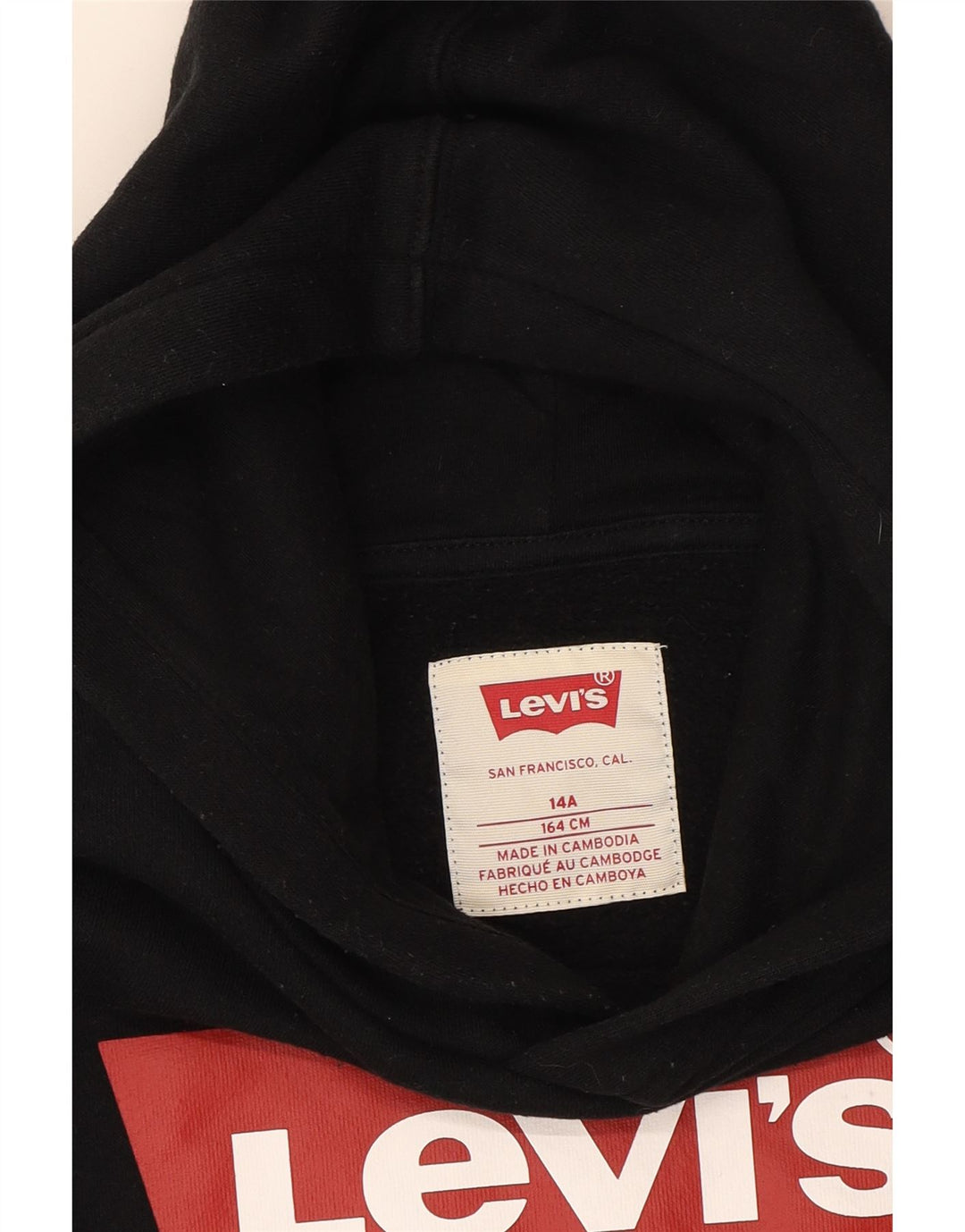 LEVI'S Boys Graphic Hoodie Jumper 13-14 Years Black Cotton Vintage Levi's and Second-Hand Levi's from Messina Hembry 