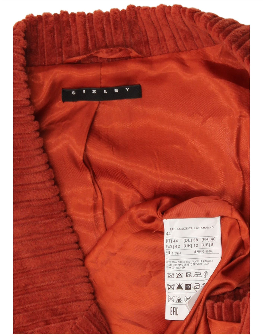 Sisley Jaqueta blazer feminina de veludo cotelê Reino Unido 12 marrom médio