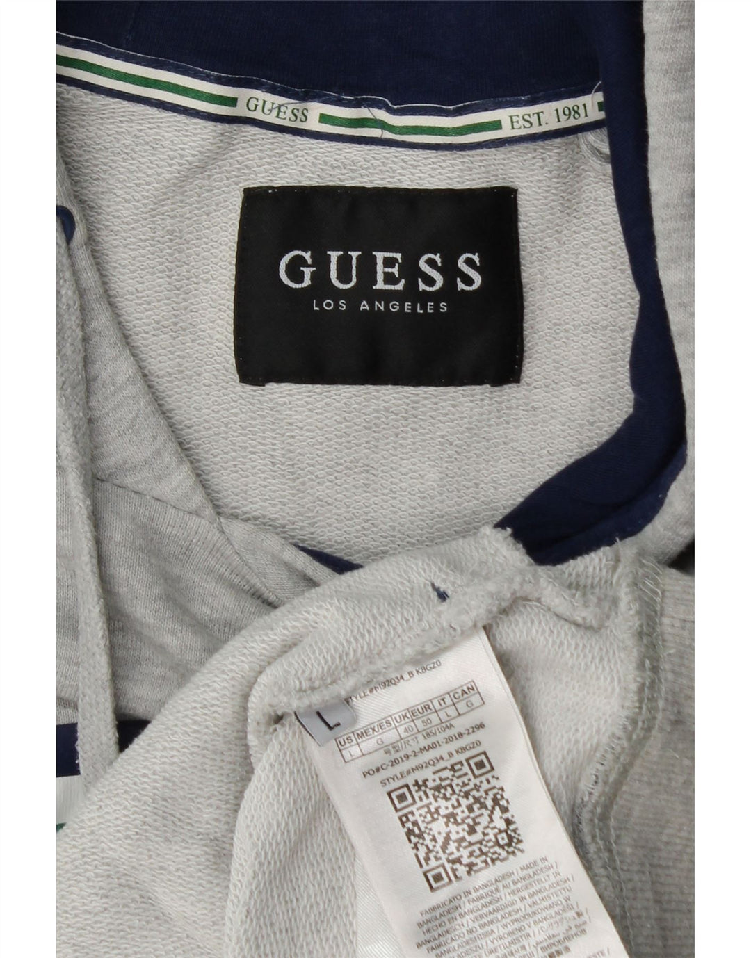 Suéter masculino com capuz gráfico GUESS grande algodão cinza