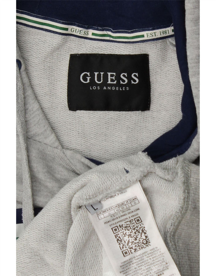 Suéter masculino com capuz gráfico GUESS grande algodão cinza