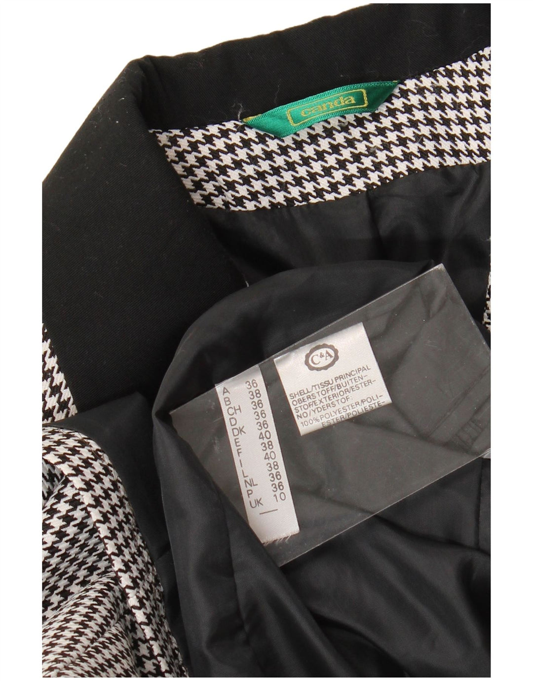Jaqueta blazer feminina Canda com 3 botões Reino Unido 10 pequena preta Houndstooth poliéster