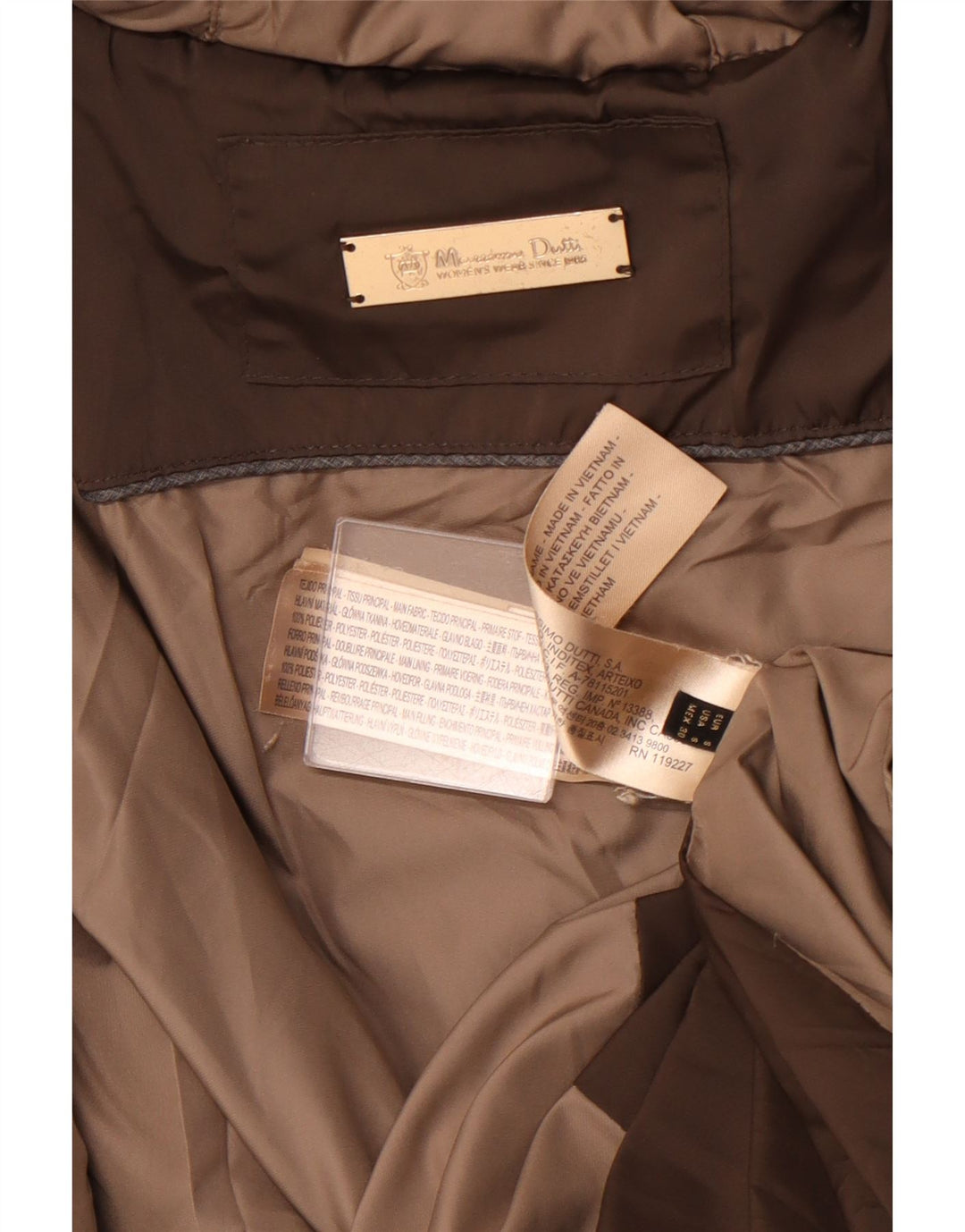 Casaco acolchoado com capuz feminino MASSIMO DUTTI Reino Unido 10 pequeno poliéster marrom