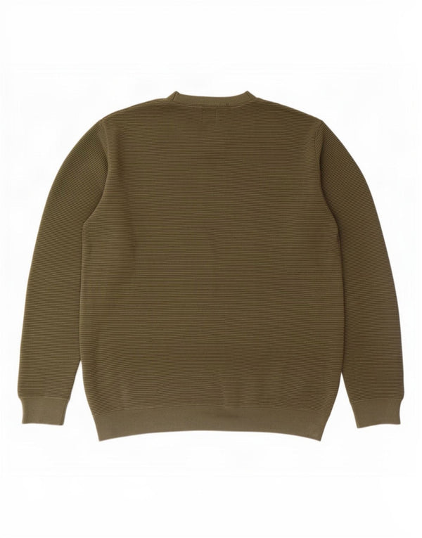 Zara Suéter masculino com gola redonda, grande algodão cáqui
