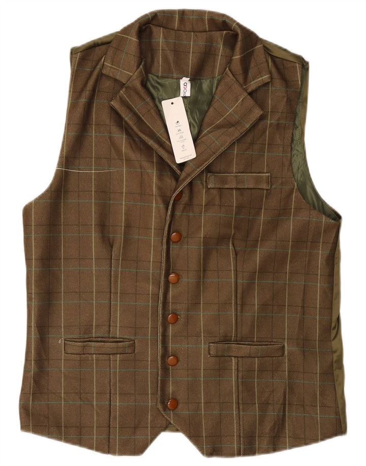 Colete masculino vintage grande xadrez cáqui