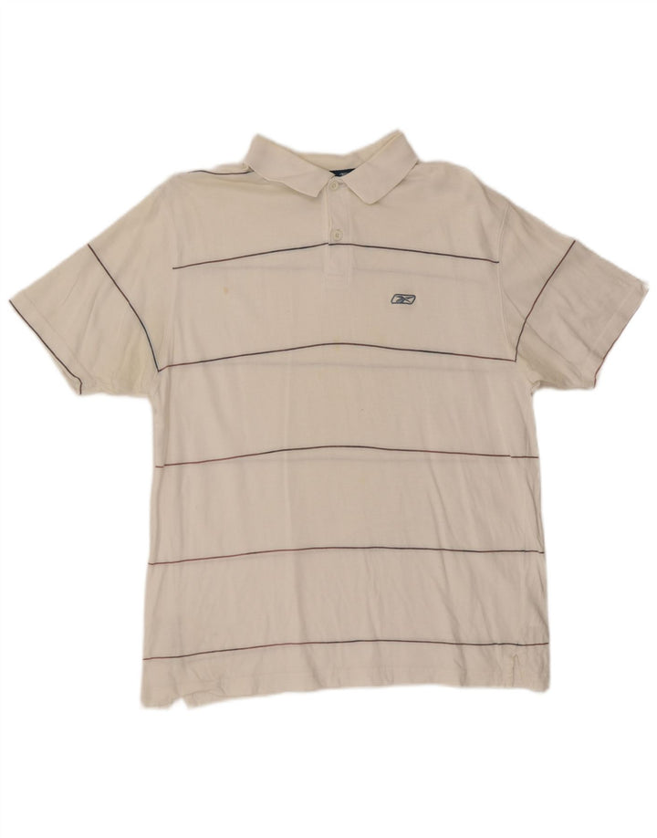 Camisa polo masculina REEBOK de algodão listrado branco médio