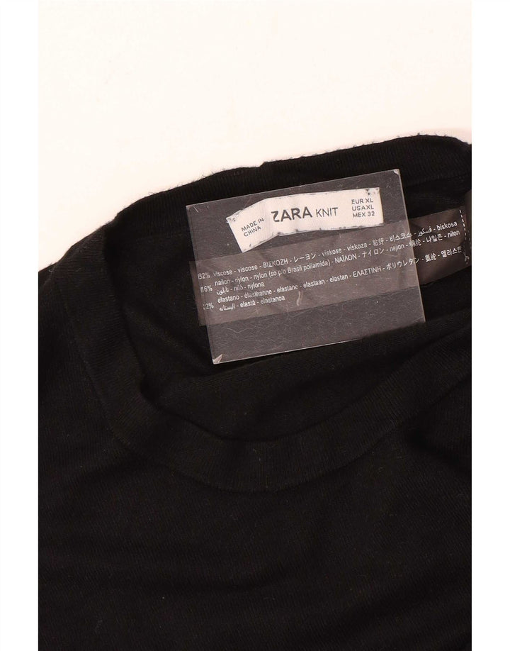 Suéter feminino Zara com gola redonda e viscose preta média UK 14