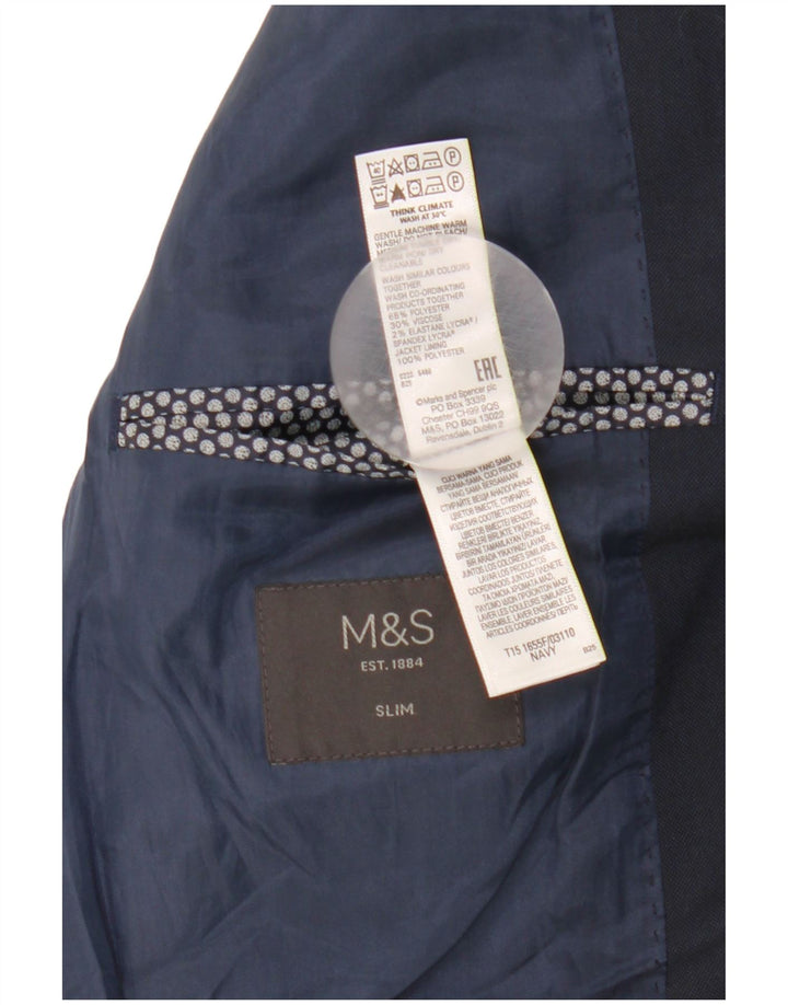 Jaqueta Blazer Slim Masculina de 2 Botões Marks & Spencer Reino Unido 38 Azul Marinho Médio