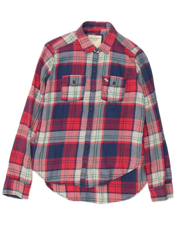 Camisa feminina de flanela grande Abercrombie & Fitch UK 6 XS algodão xadrez vermelho