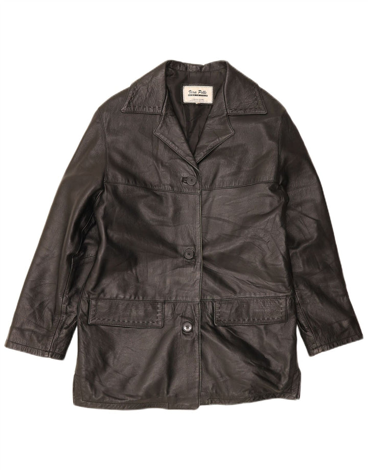 Jaqueta de couro feminina vintage IT 44 couro preto médio