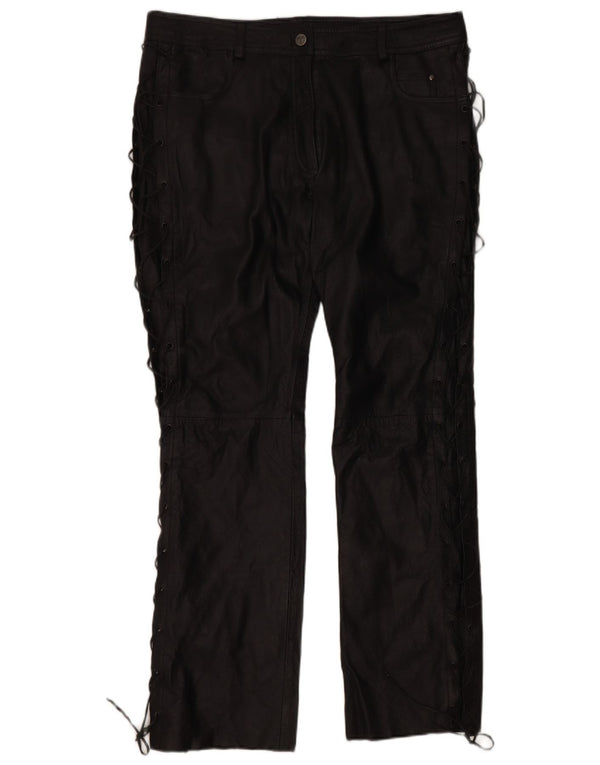 Calça feminina de couro reto HIGHWAY 1 EU 46 XL W38 L32 couro preto