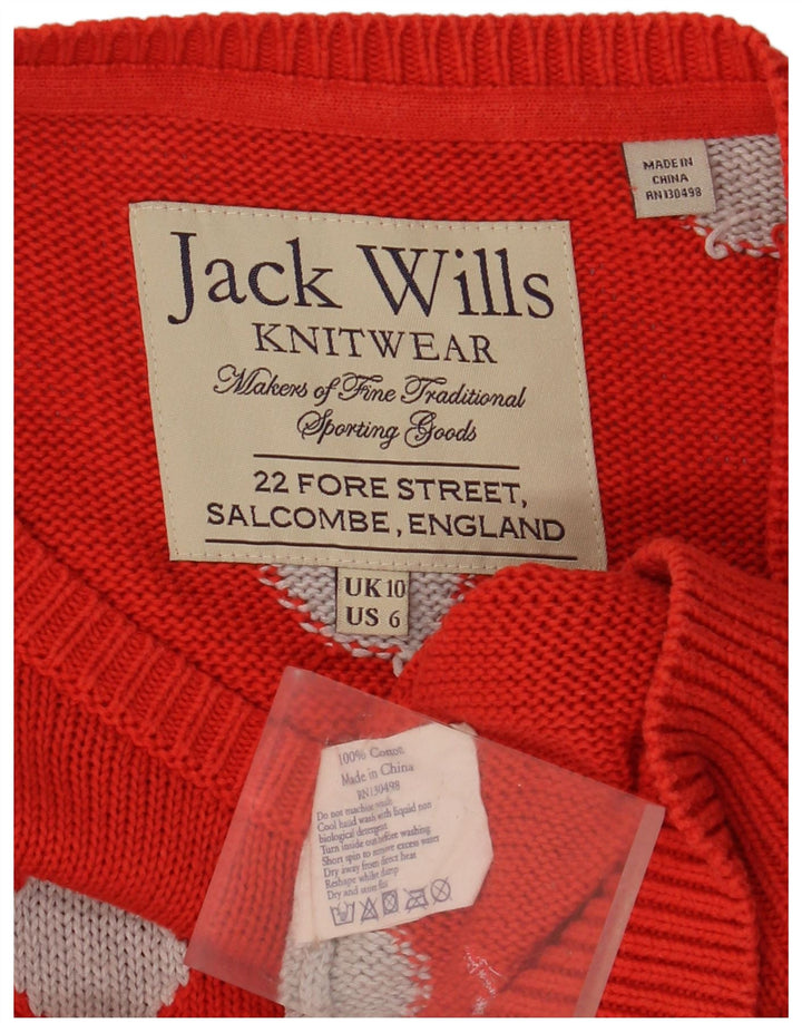 Suéter feminino JACK WILLS com gola canoa e bolinhas vermelhas pequenas Reino Unido 10