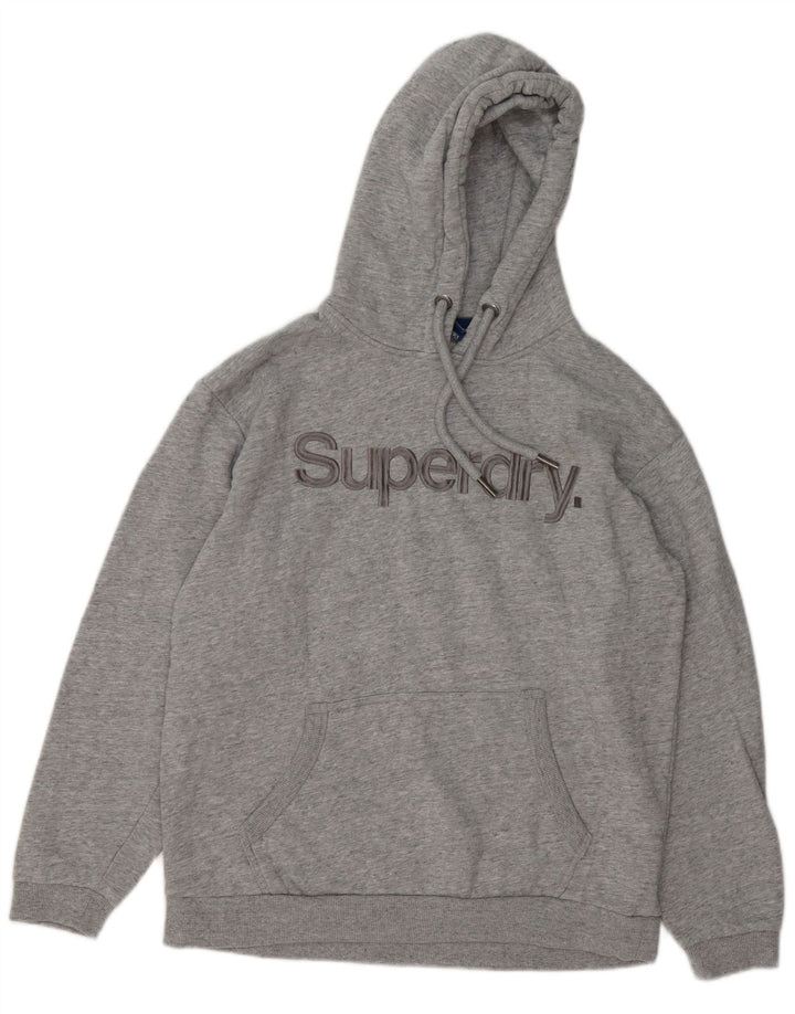 Suéter com capuz gráfico masculino Superdry algodão manchado cinza médio