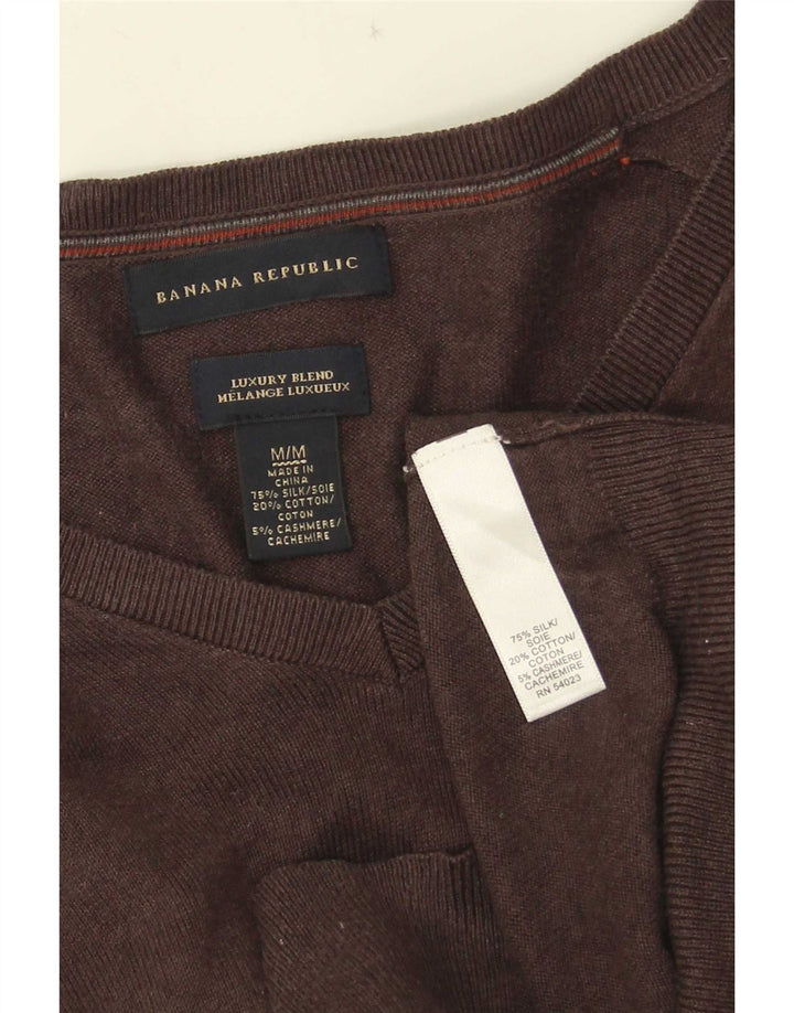 Suéter masculino Banana Republic com decote em V, seda marrom médio