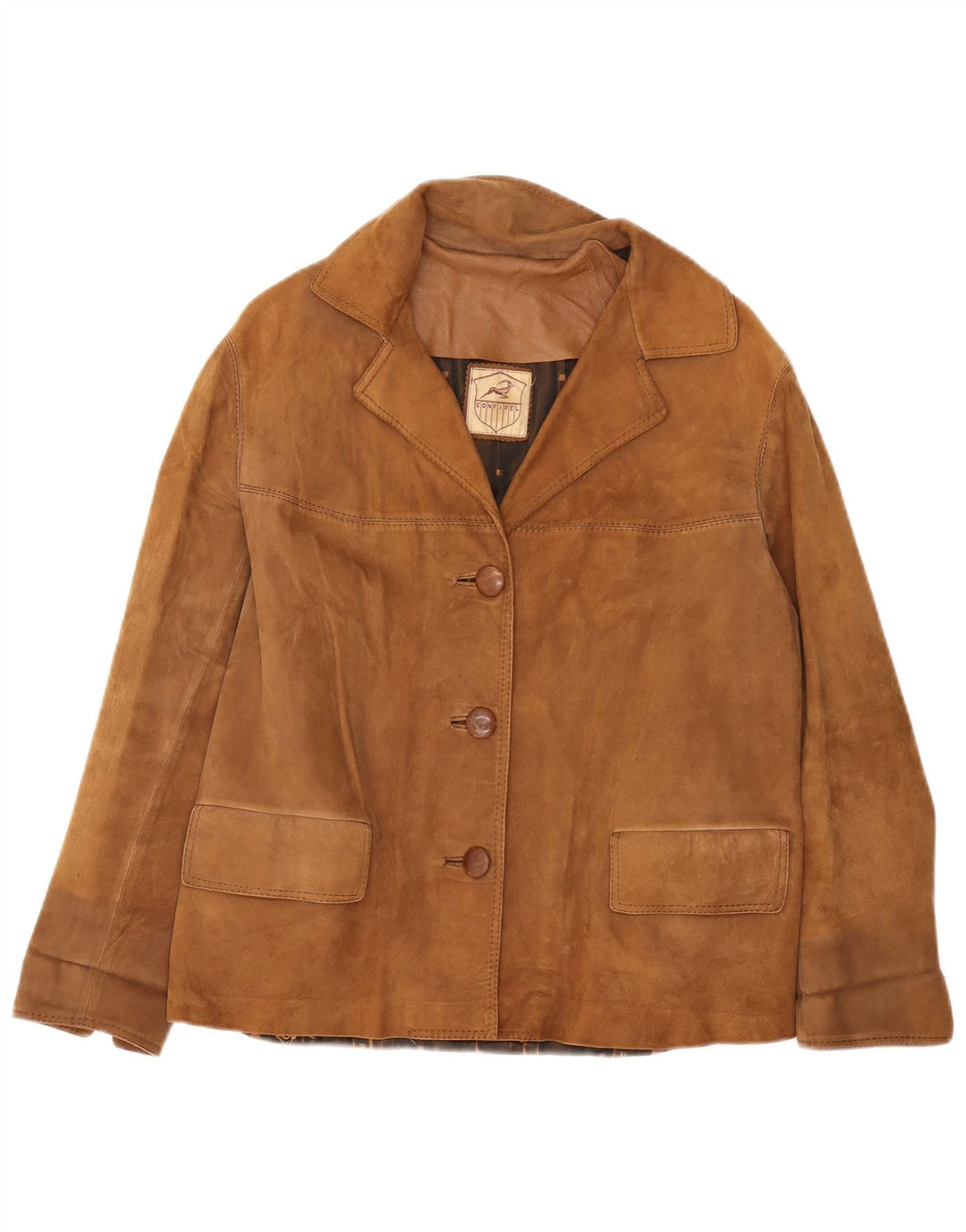 Jaqueta blazer feminina VINTAGE de camurça com 3 botões Reino Unido 16 grande marrom