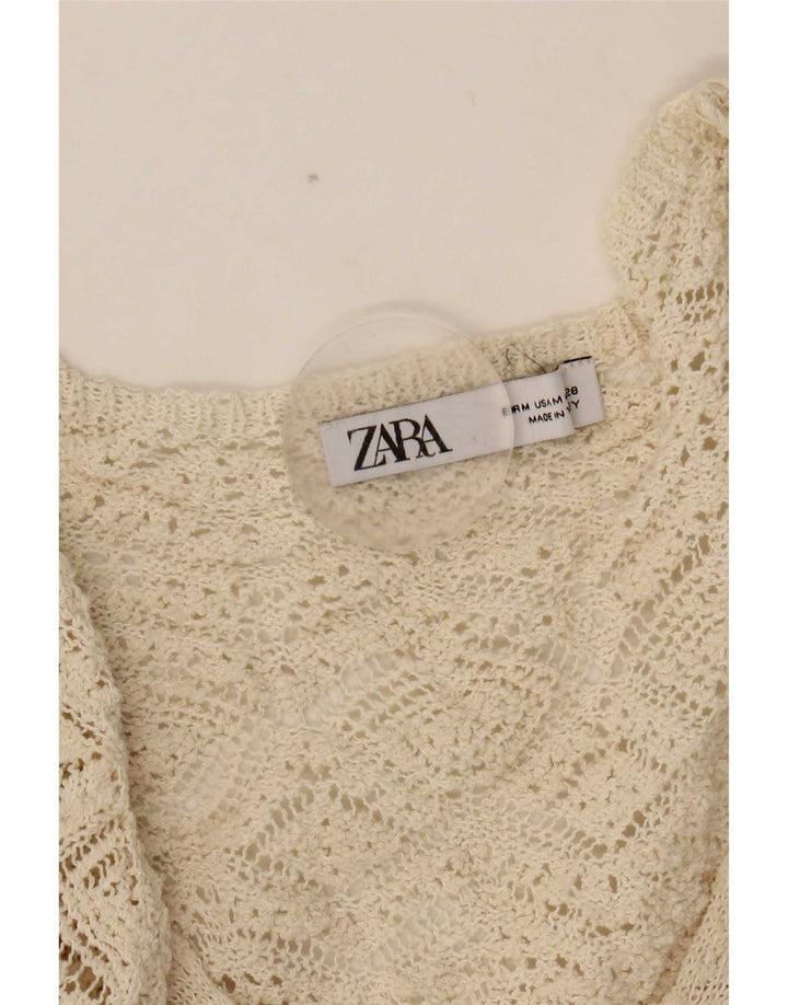 Zara Vestido feminino manga 3/4 Reino Unido 12 médio branco poliéster