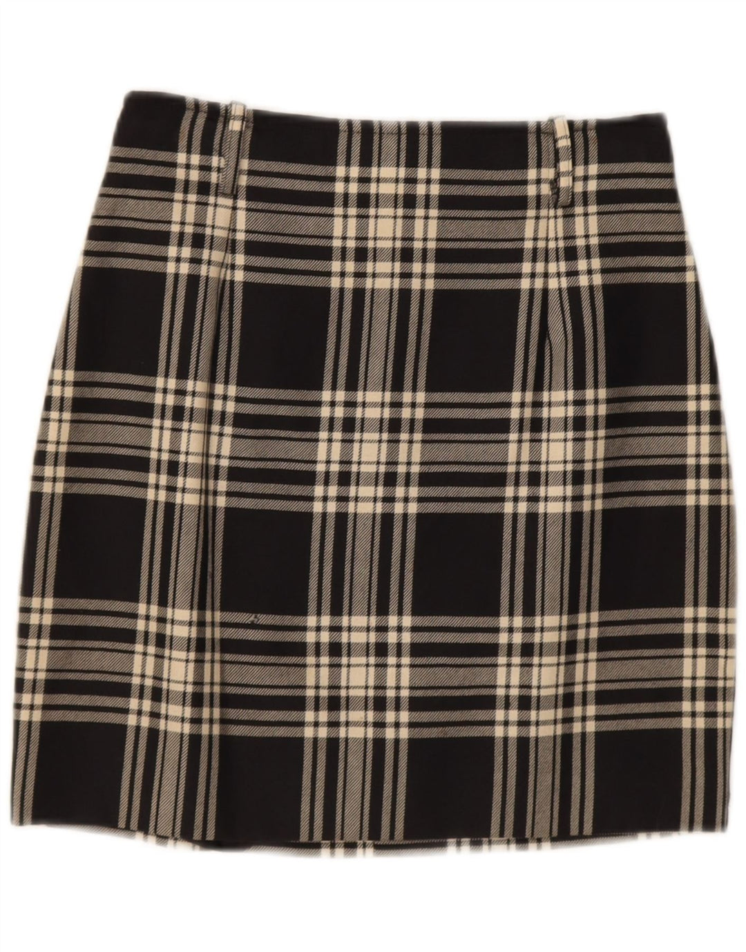 Mini saia feminina vintage IT 42 médio W28 lã xadrez preta