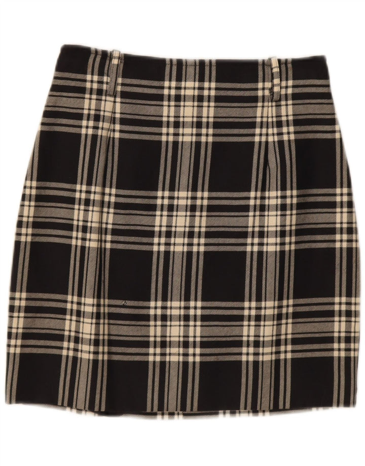 Mini saia feminina vintage IT 42 médio W28 lã xadrez preta