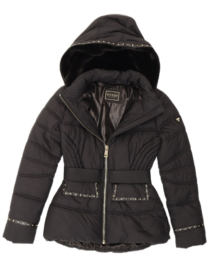 Jaqueta feminina acolchoada com capuz Guess UK 10 pequena preta