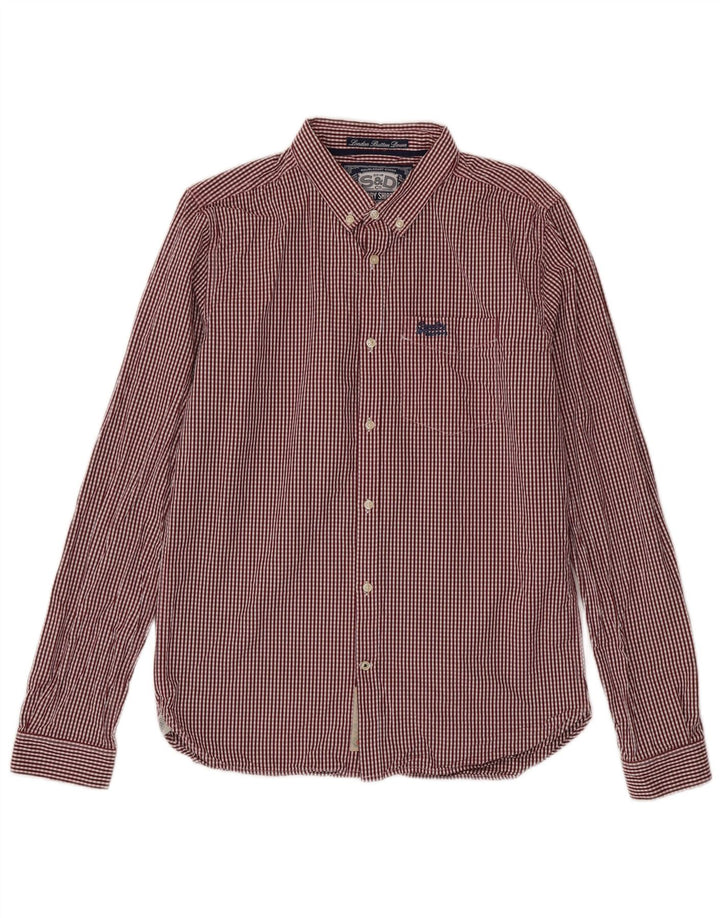 Camisa masculina Superdry grande algodão guingão vermelho