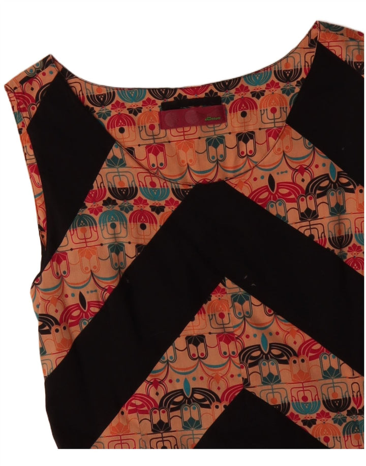 Vestido feminino SKUNKFUNK sem mangas UK 12 algodão chevron laranja médio