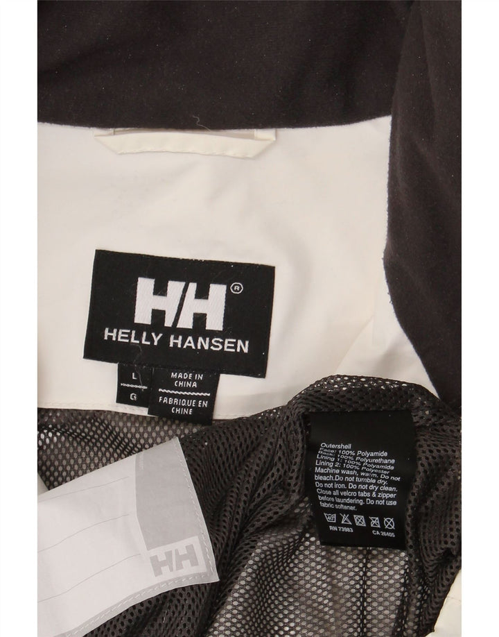 Jaqueta de chuva masculina Helly Hansen com capuz UK 40 grande bloco colorido branco