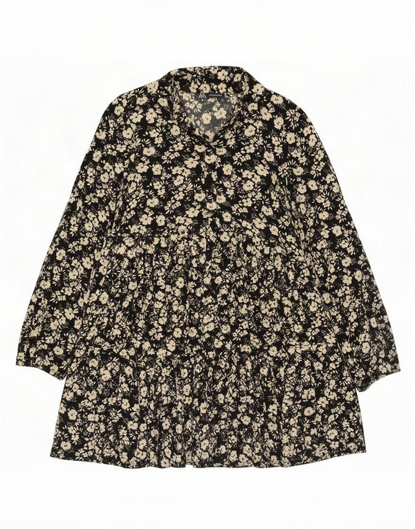 Vestido feminino Zara de manga comprida em camadas UK 10 pequeno preto floral