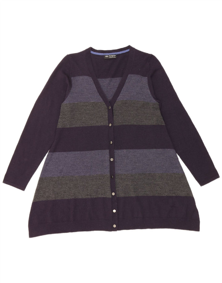 Suéter cardigã feminino Marks & Spencer UK 14 listrado azul marinho médio
