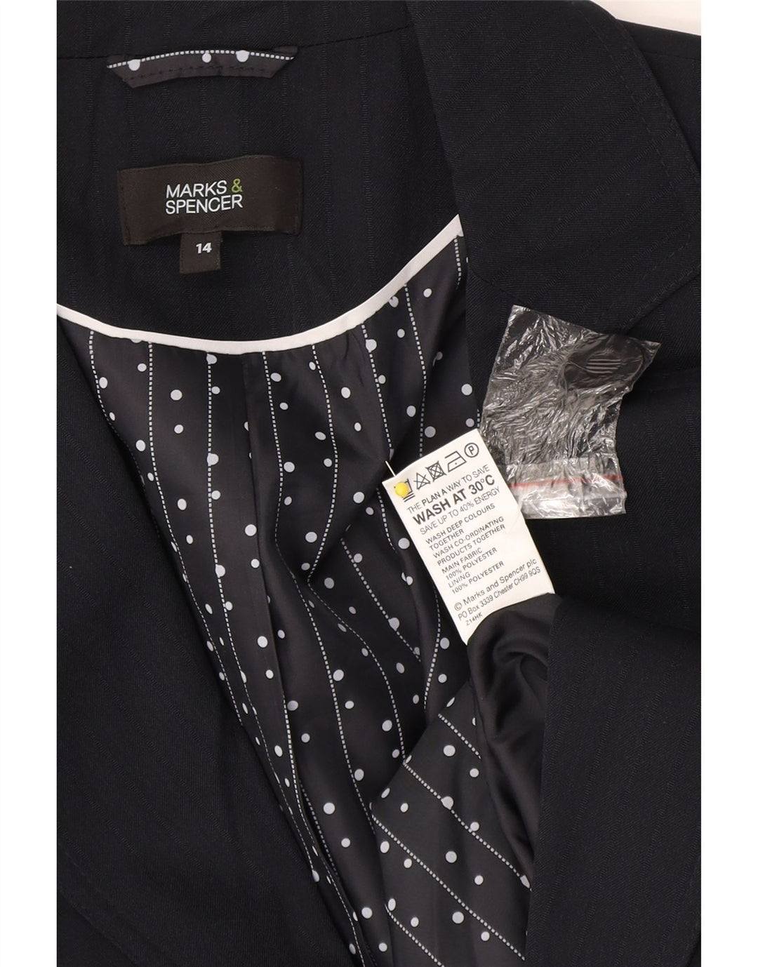 Jaqueta Blazer Feminina Marks & Spencer Reino Unido 14 Médio Azul Marinho Listrado