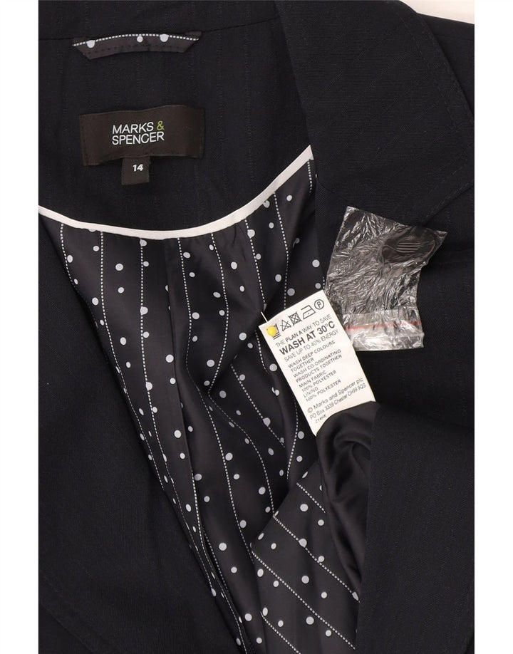 Jaqueta Blazer Feminina Marks & Spencer Reino Unido 14 Médio Azul Marinho Listrado