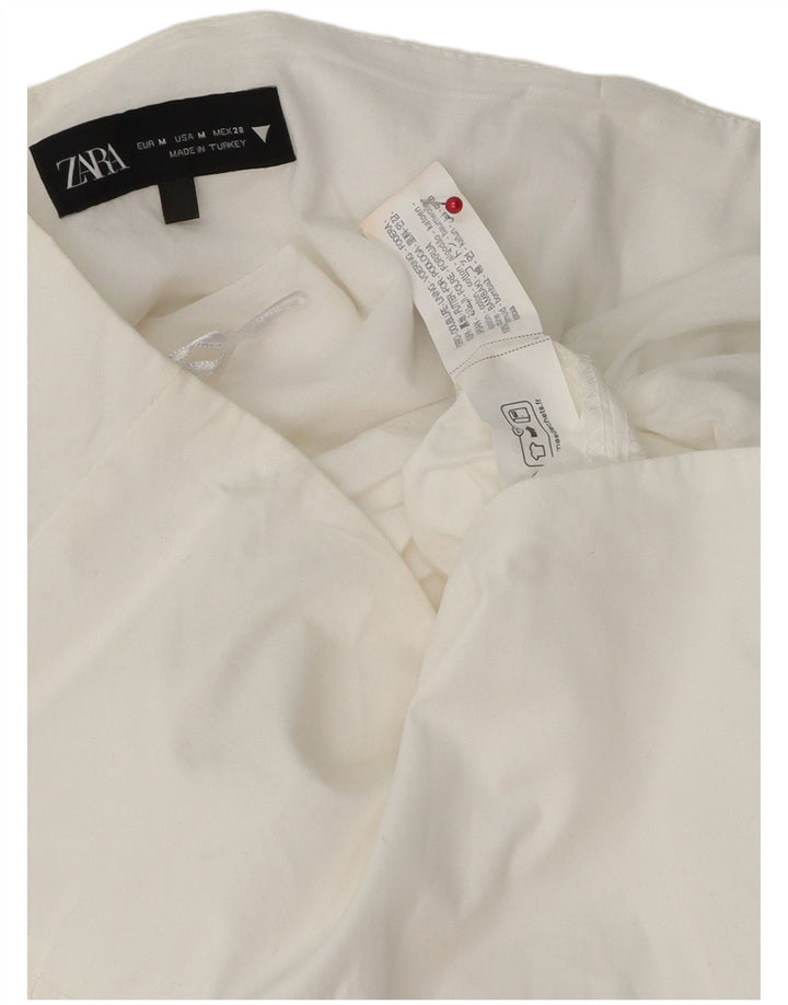 Zara Mini saia feminina com babados médio W30 algodão branco