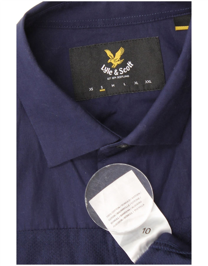 Camisa masculina de manga curta Lyle & Scott pequena azul marinho algodão