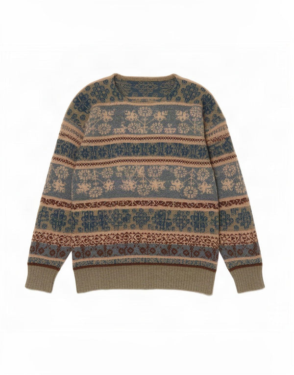 Vintage Mens Boat Neck Jumper Sweater Large Blue Fair Isle