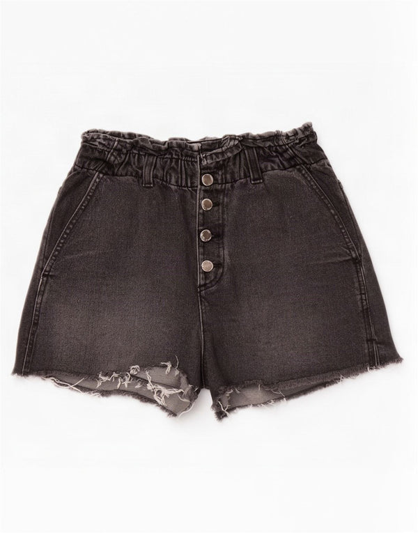 Shorts jeans feminino de cintura alta Zara EU 38 pequeno W28 algodão cinza