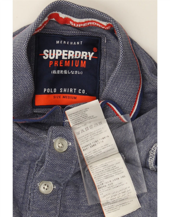 Camisa polo masculina Superdry algodão manchado azul médio
