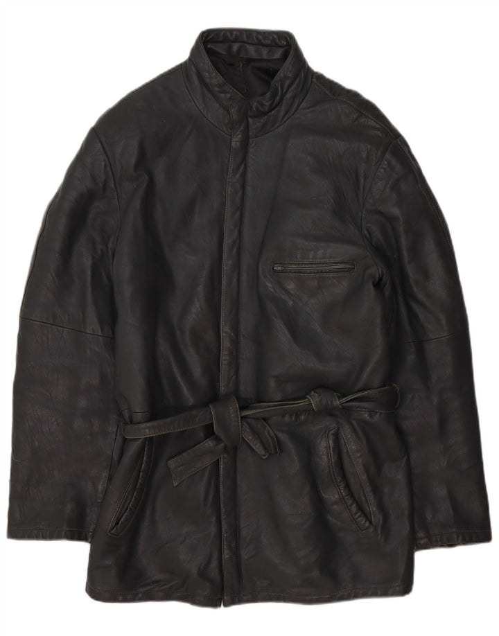 Jaqueta de couro masculina vintage IT 50 grande couro preto