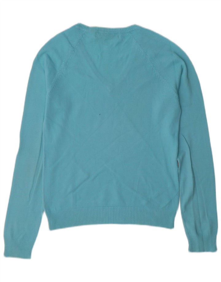 Suéter feminino Zara com decote em V Reino Unido 12 algodão azul médio