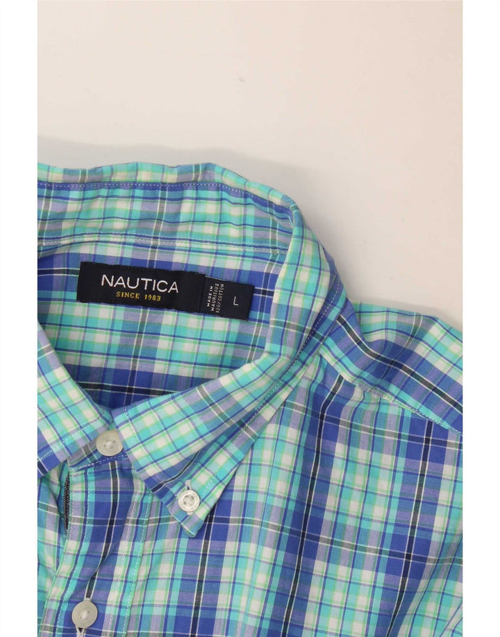 Camisa masculina Nautica grande algodão xadrez azul
