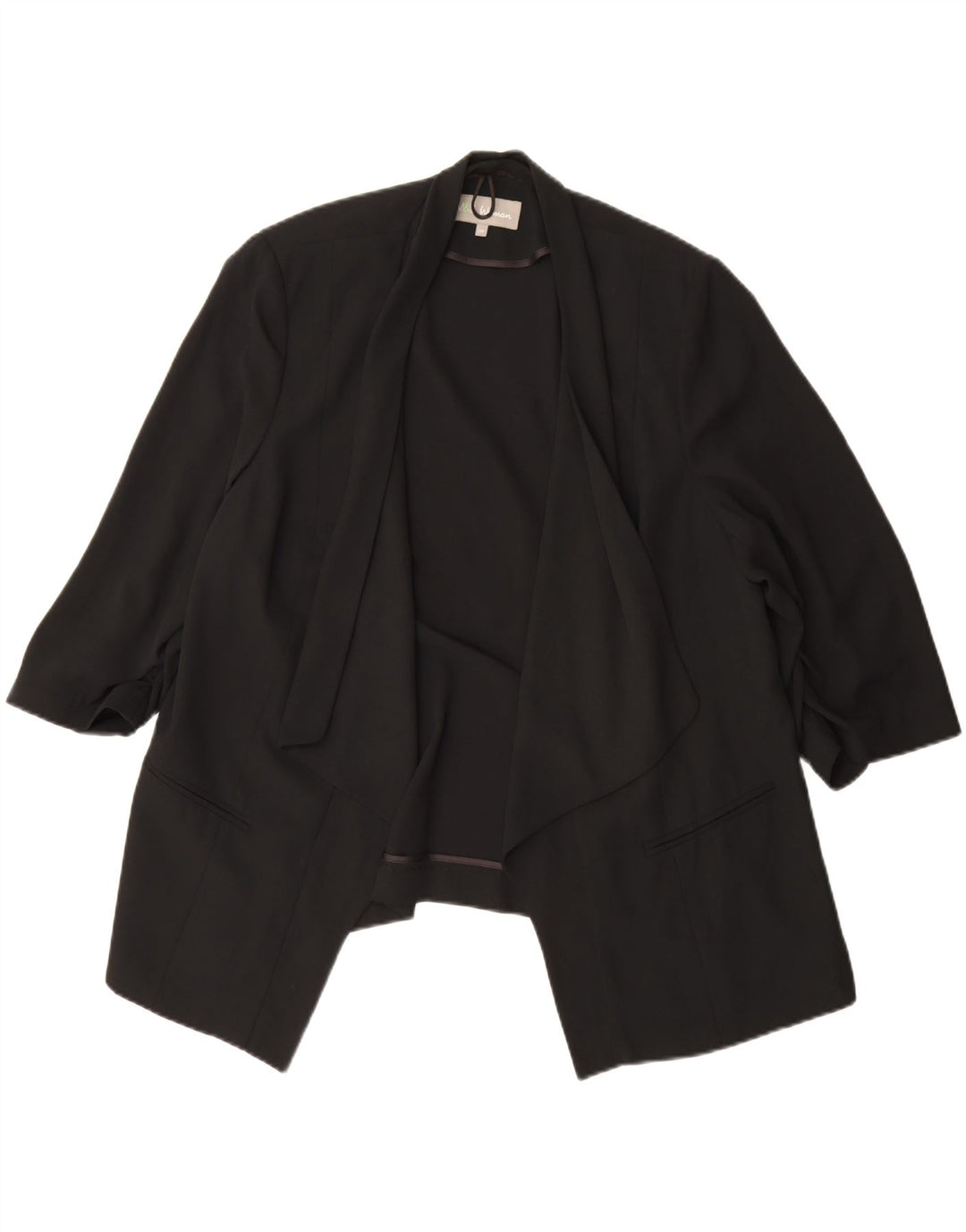 Jaqueta blazer feminina Marks & Spencer manga 3/4 aberta Reino Unido 20 2XL preta
