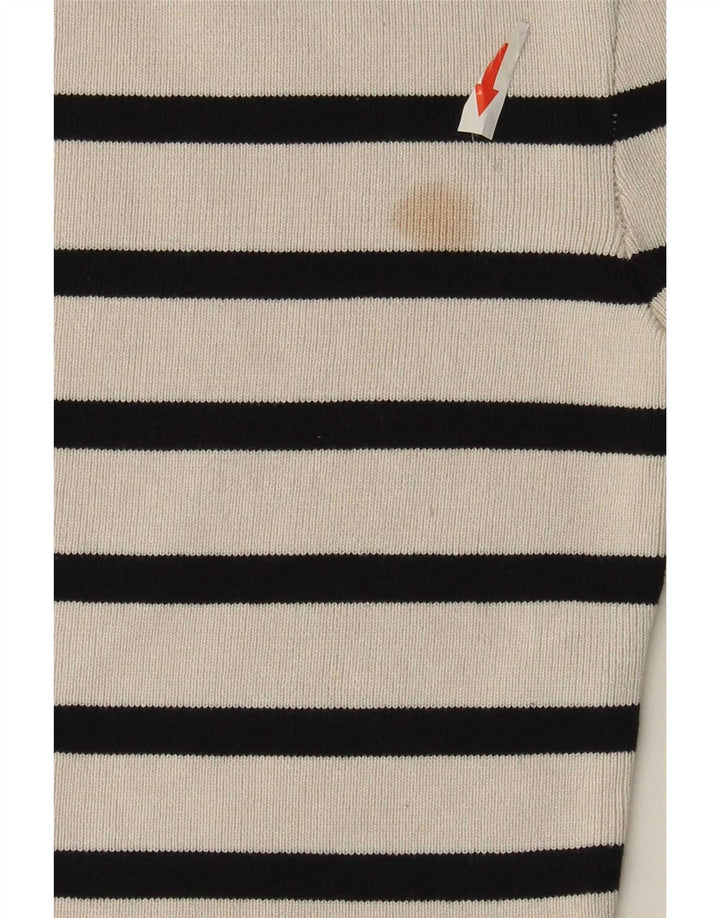 Zara Womens Crop Top UK 8 Pequeno Listrado Branco Viscose