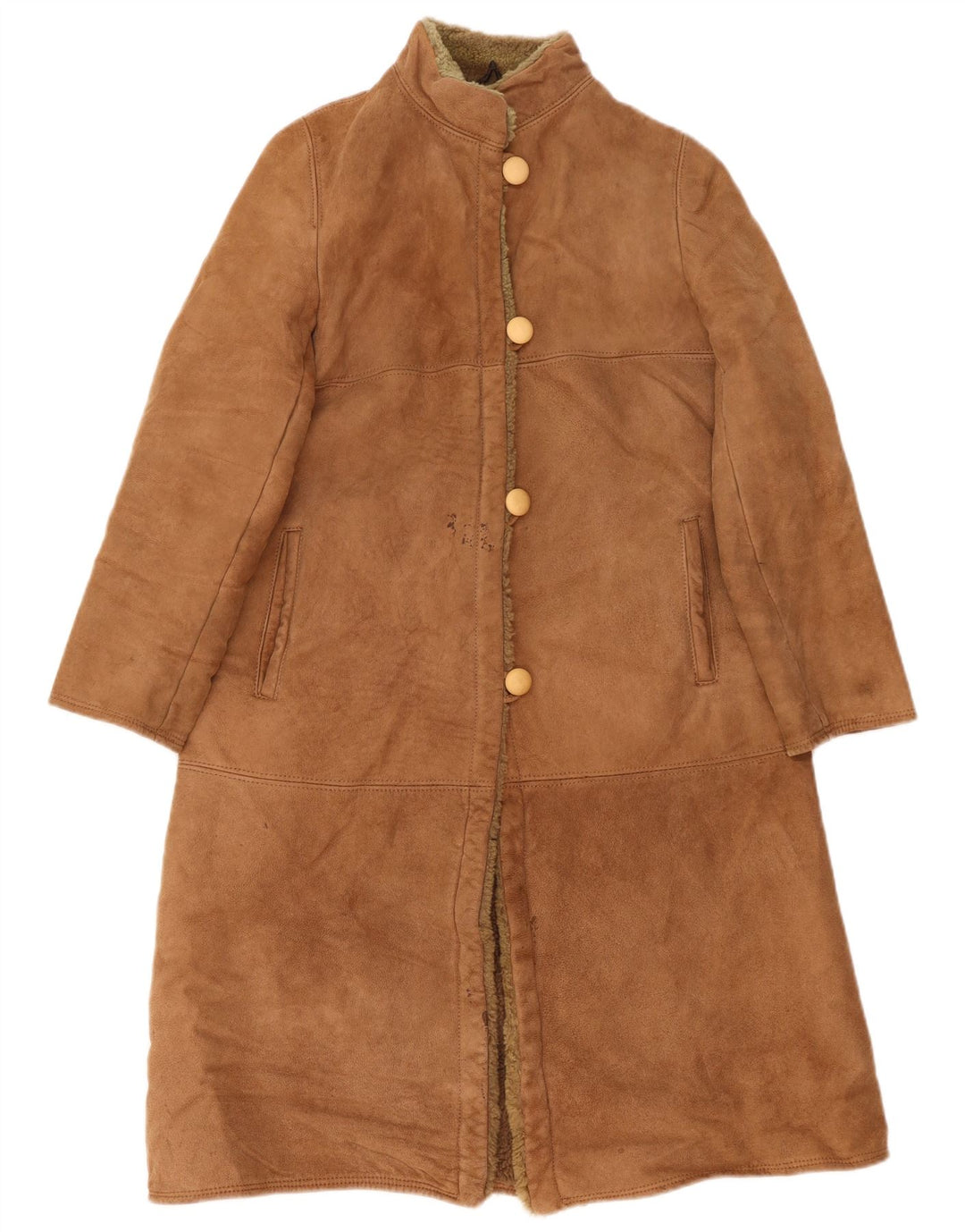 Casaco feminino vintage de shearling IT 44 couro marrom médio
