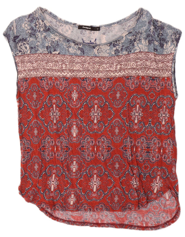 Blusa feminina sem mangas Desigual Top UK 14 algodão paisley vermelho médio