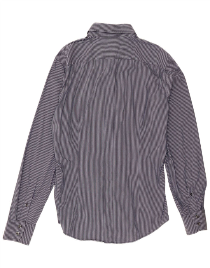 Camisa masculina Benetton grande algodão listrado azul marinho