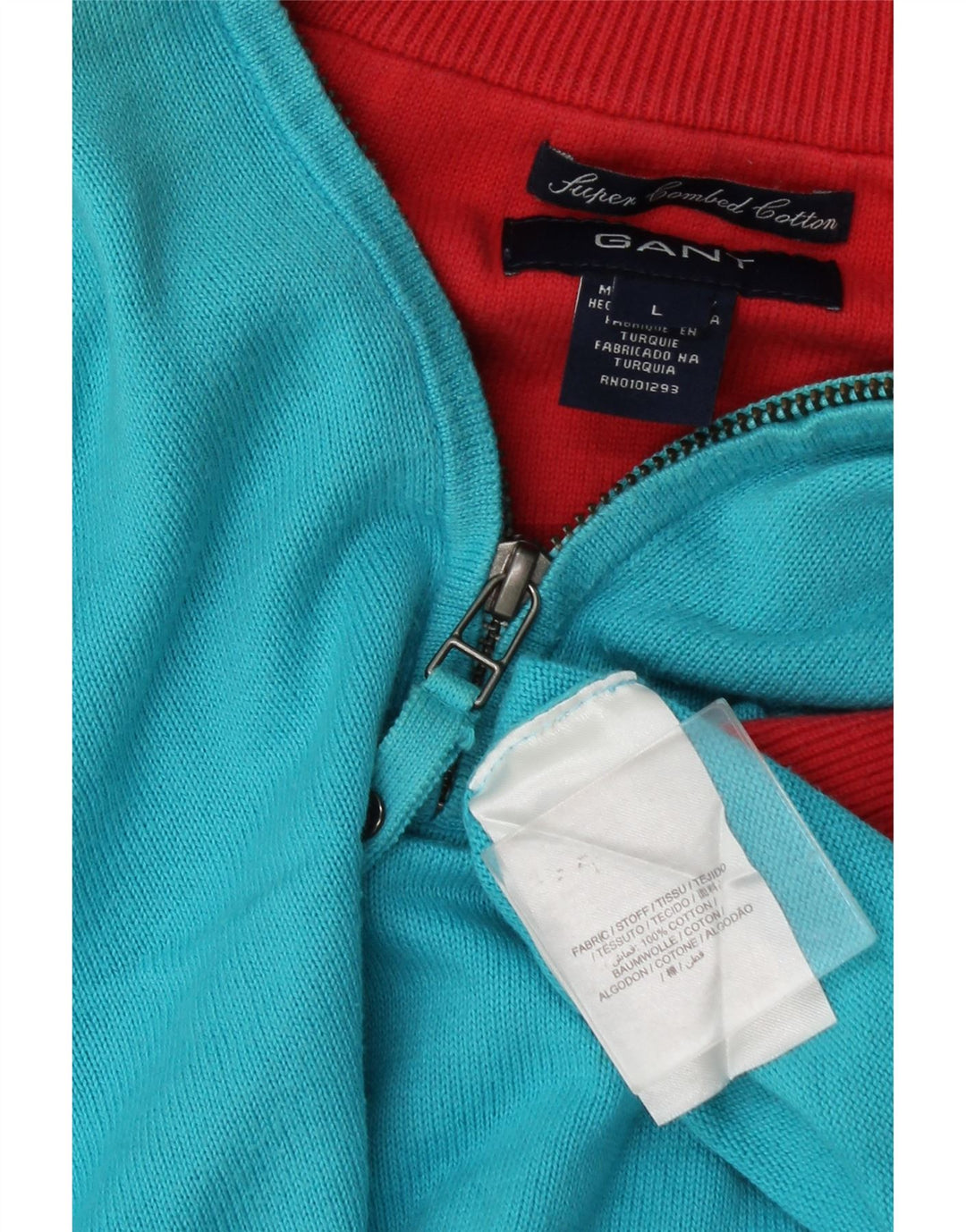Suéter masculino Gant com zíper e gola grande de algodão azul